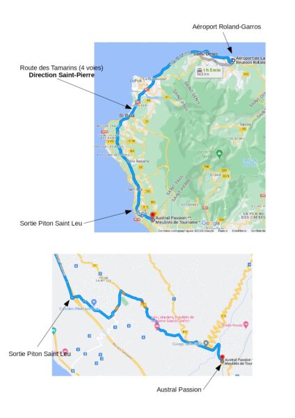 Plans Google Maps pour venir à Austral Passion